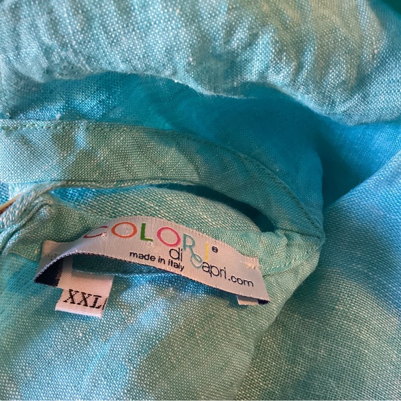 Colori Di Capri Blue 100% Italy Linen Keyhole Button Back Tank Top Plus Size XXL - Picture 8 of 8